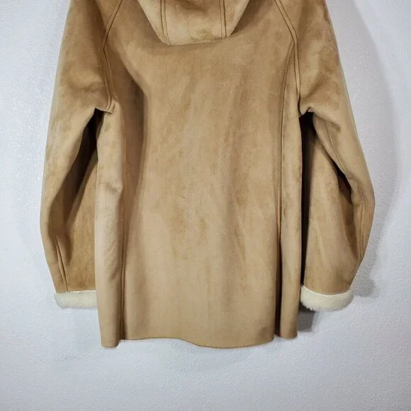 Relativity Womens  XL Tan Faux Suede Sherpa Lined Hooded Coat - Picture 3 of 9